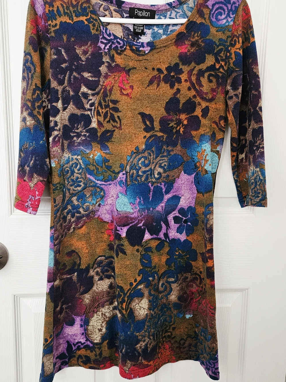 Papillon Blanc Multicolor Floral Shift Mini Dress - Purple, Blue, Gold, Pink
